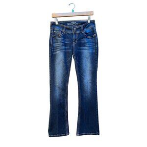 Y2K Low Rise Flare Jeans Dark Wash Stretch Denim Women's Size 9